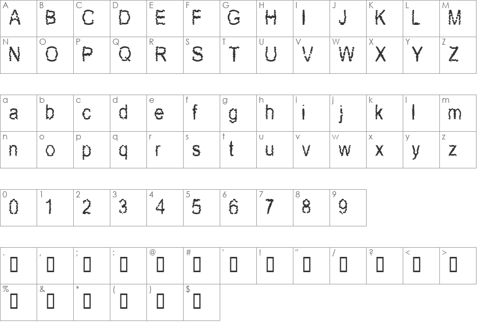 New Mozak font character map preview
