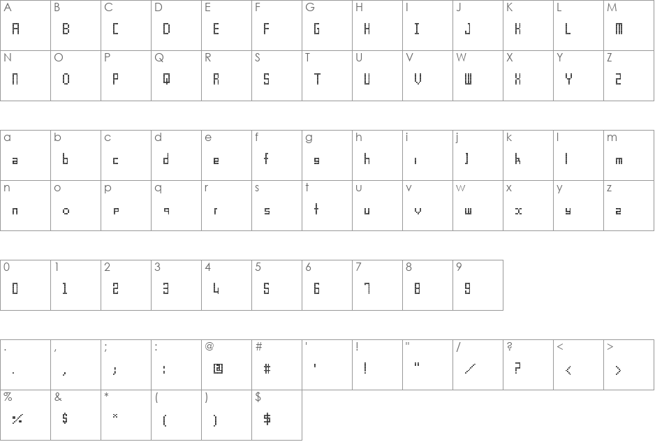 New pixels font character map preview