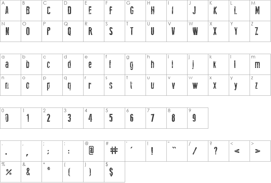 New Press Eroded font character map preview