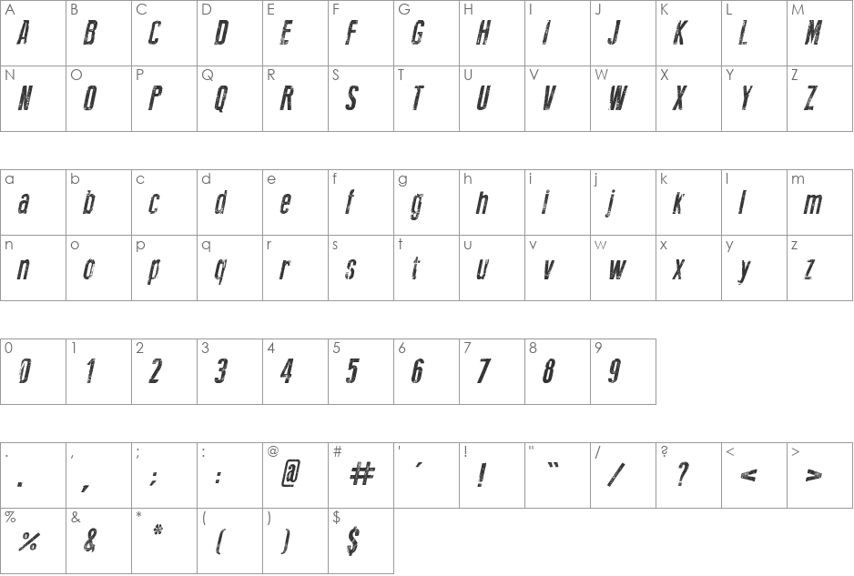 New Press Eroded font character map preview