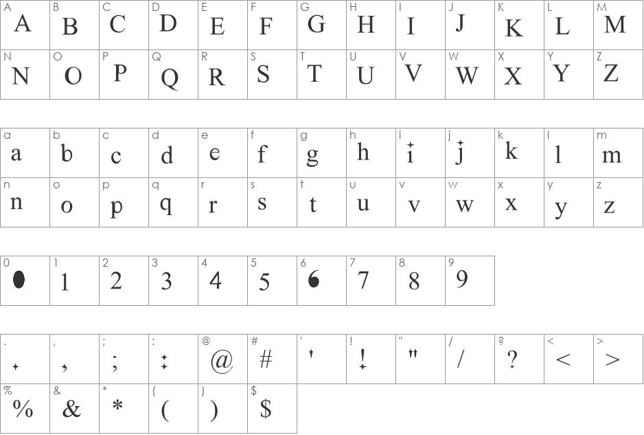 New Romantics font character map preview