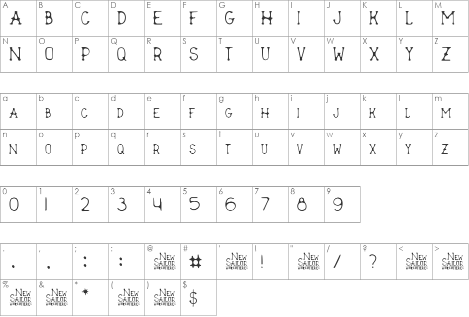 New Sailor font character map preview