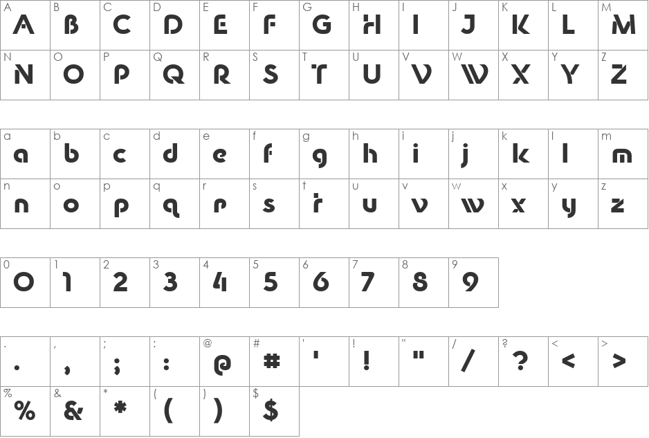 New Shape font character map preview