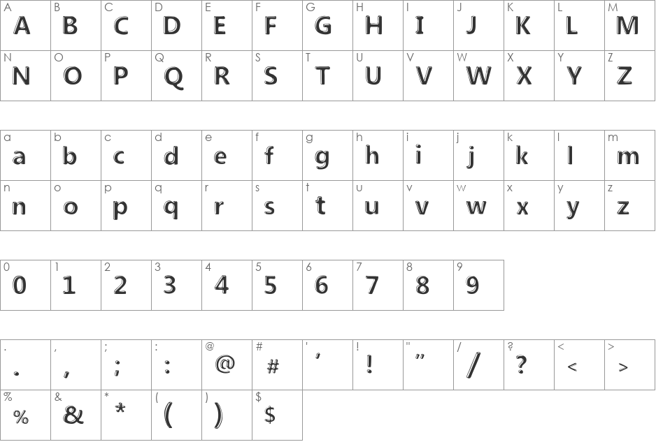New Society font character map preview