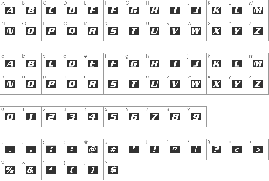 New Space font character map preview