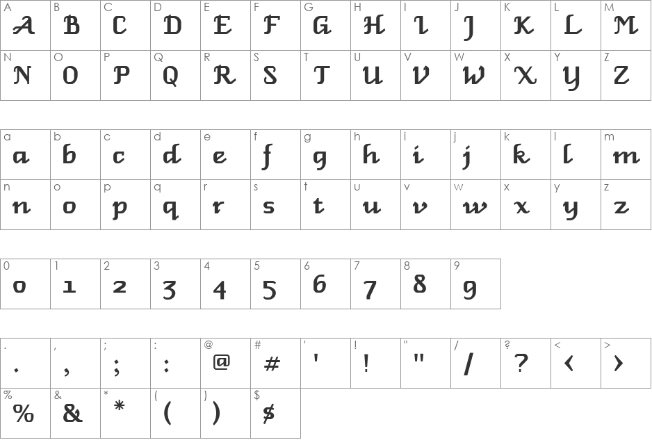 New Venice font character map preview