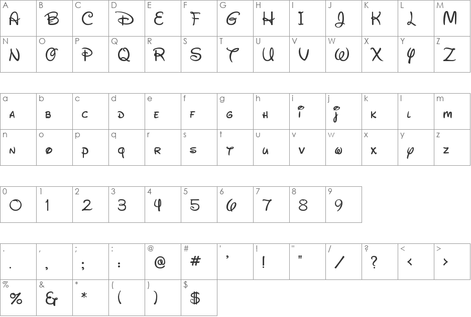 New Waltograph font character map preview