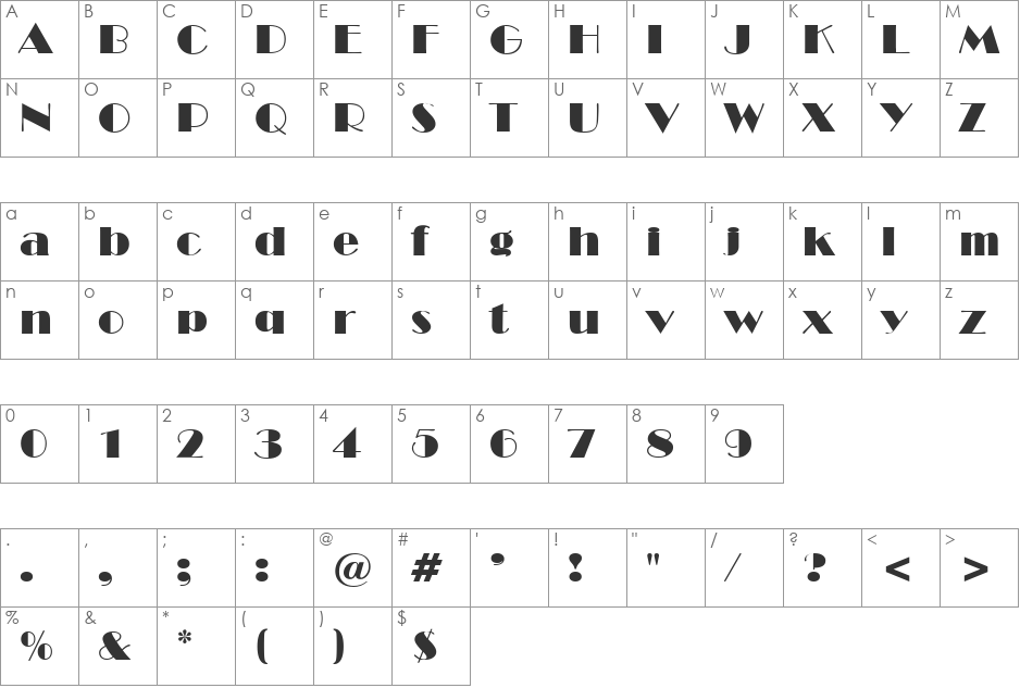 New York Deco font character map preview