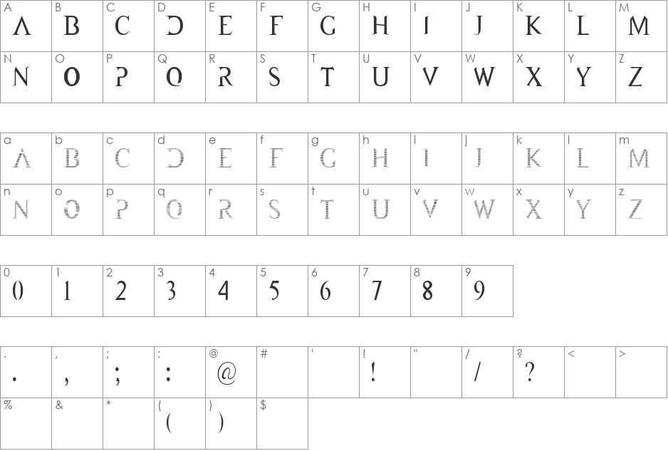 New2 font character map preview