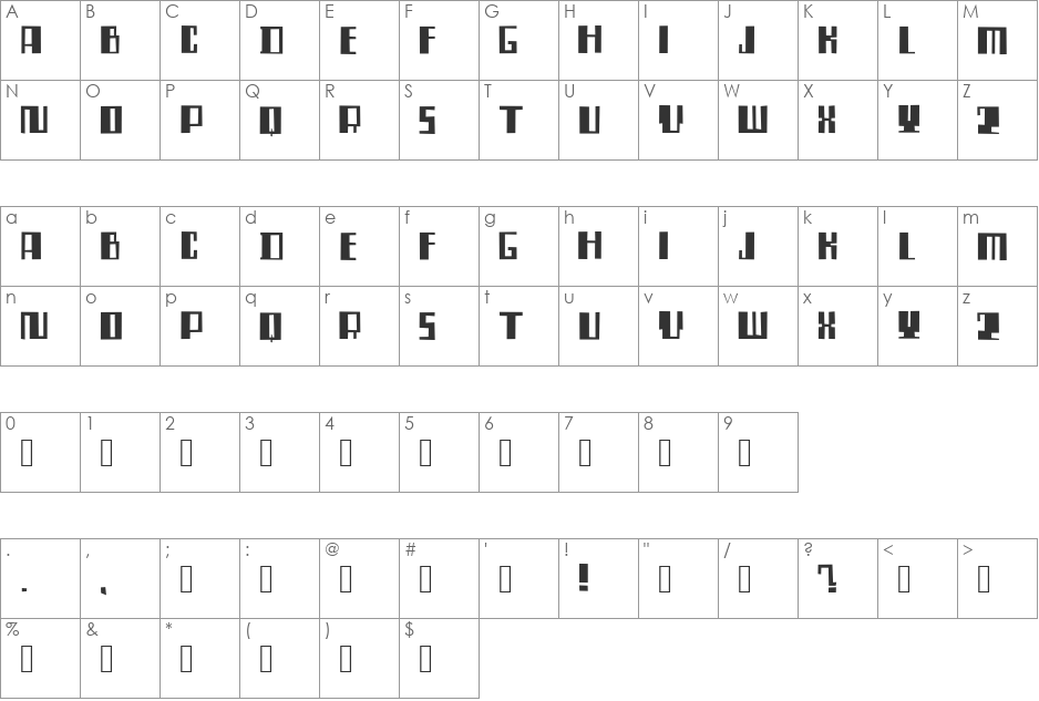 NewAge font character map preview