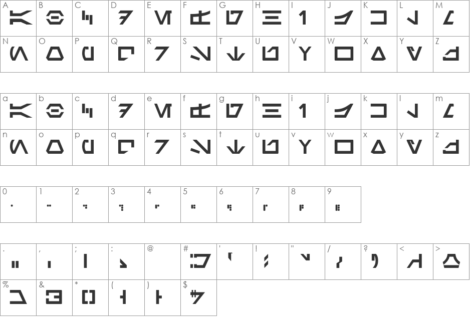 newAurabesh font character map preview