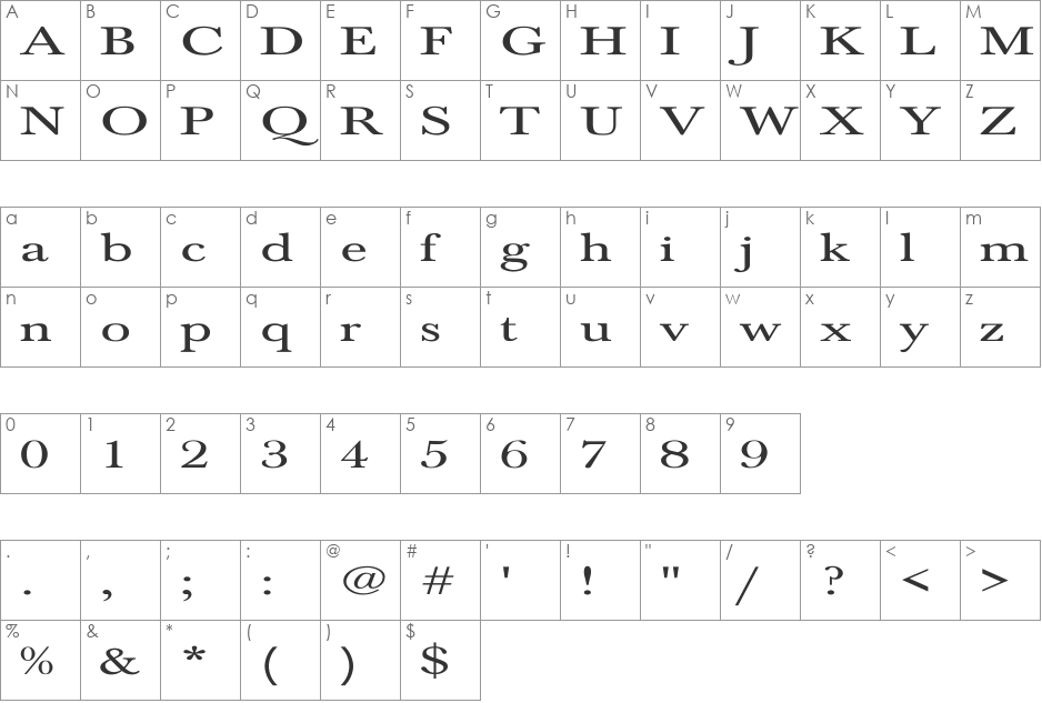 NewBaskerville-Normal Ex font character map preview