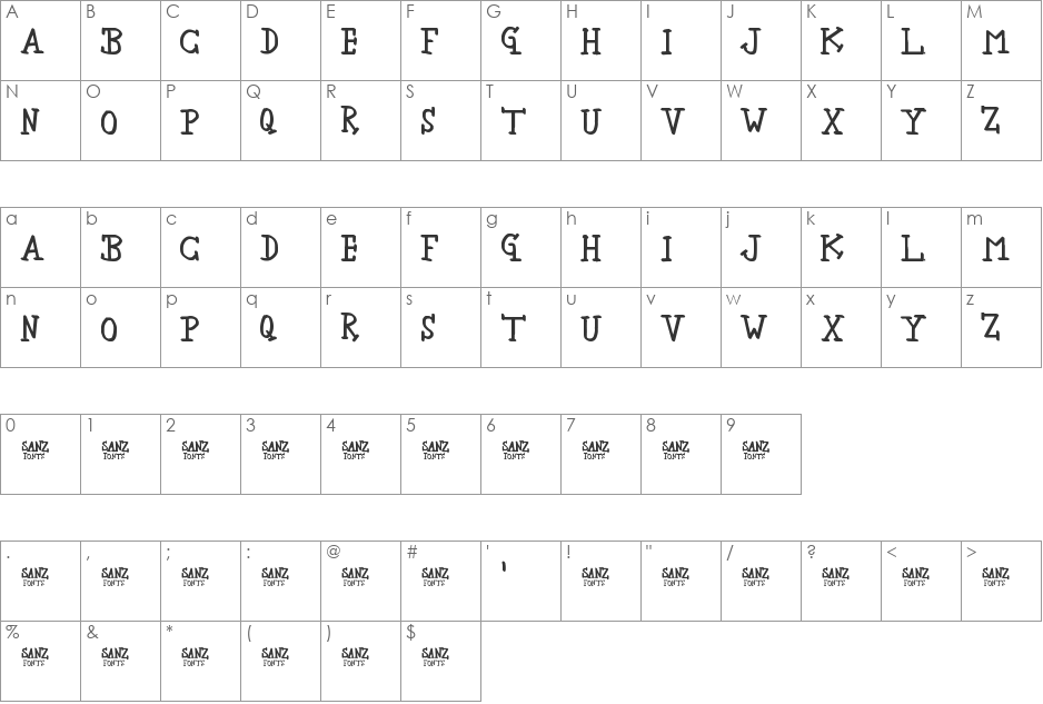 newbie serif font character map preview