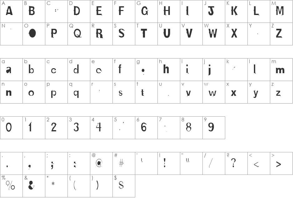 NewBold font character map preview