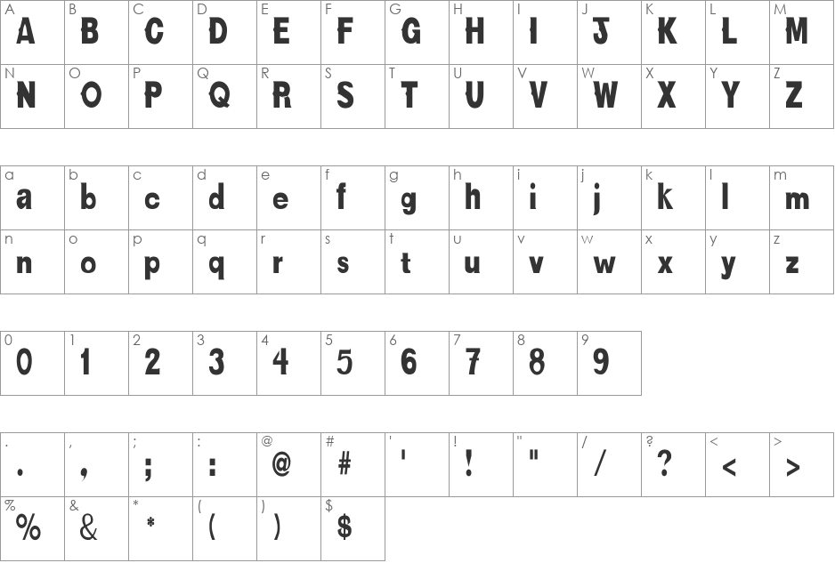 NewBold Cn font character map preview