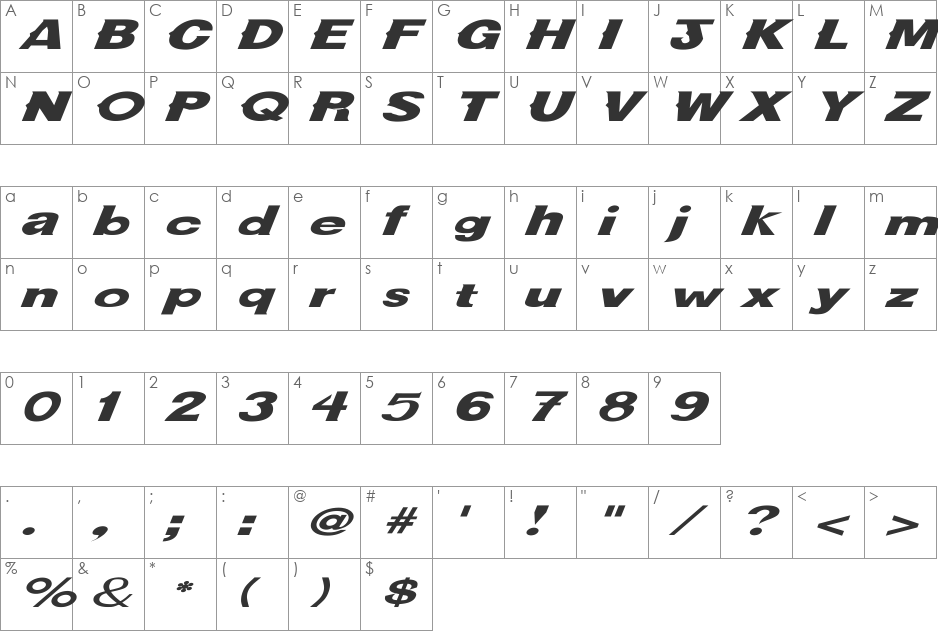 NewBold Ex Italic font character map preview