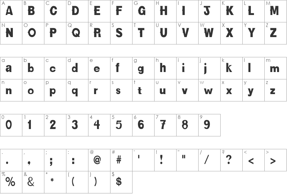 NewBold Th font character map preview