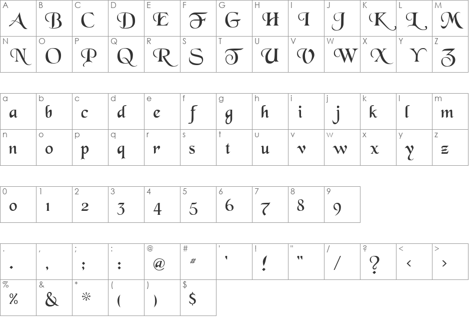 Newborough font character map preview
