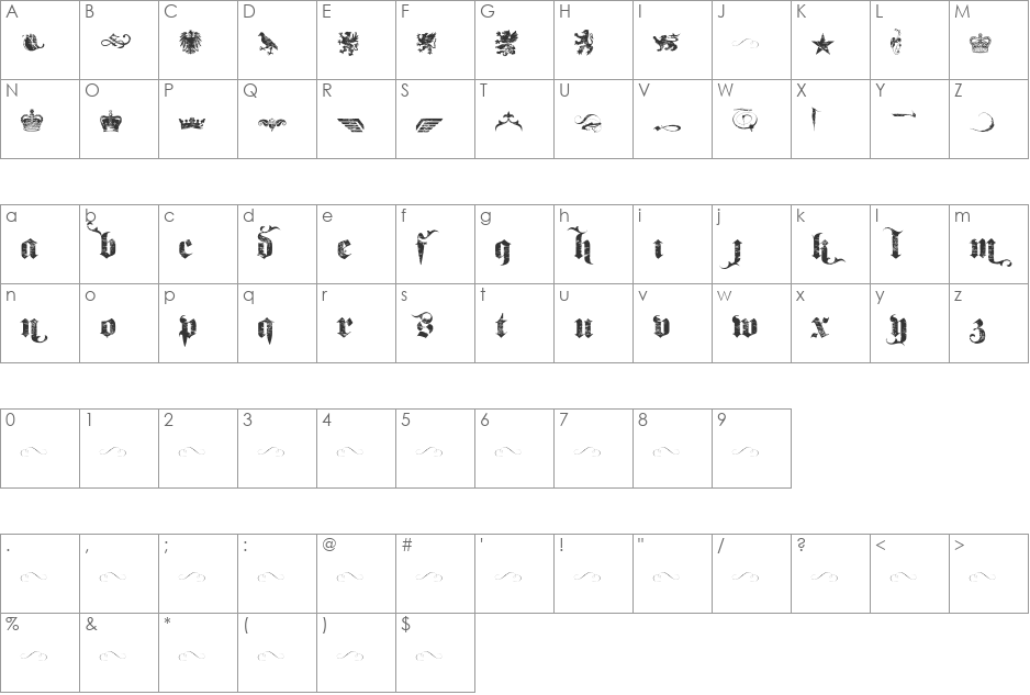Newcastle font character map preview