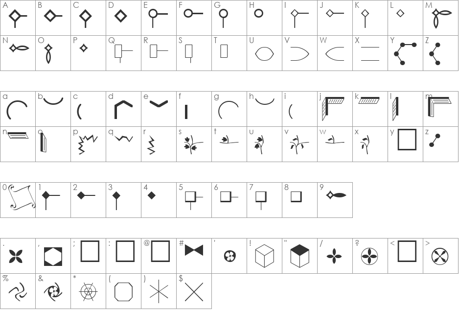 Newclips font character map preview