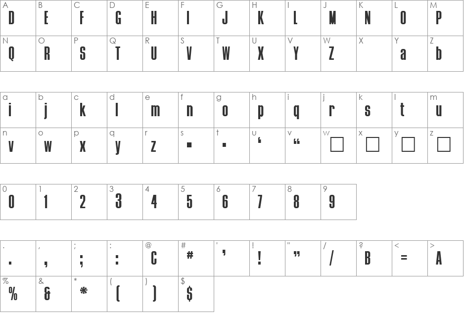 NewCompact font character map preview