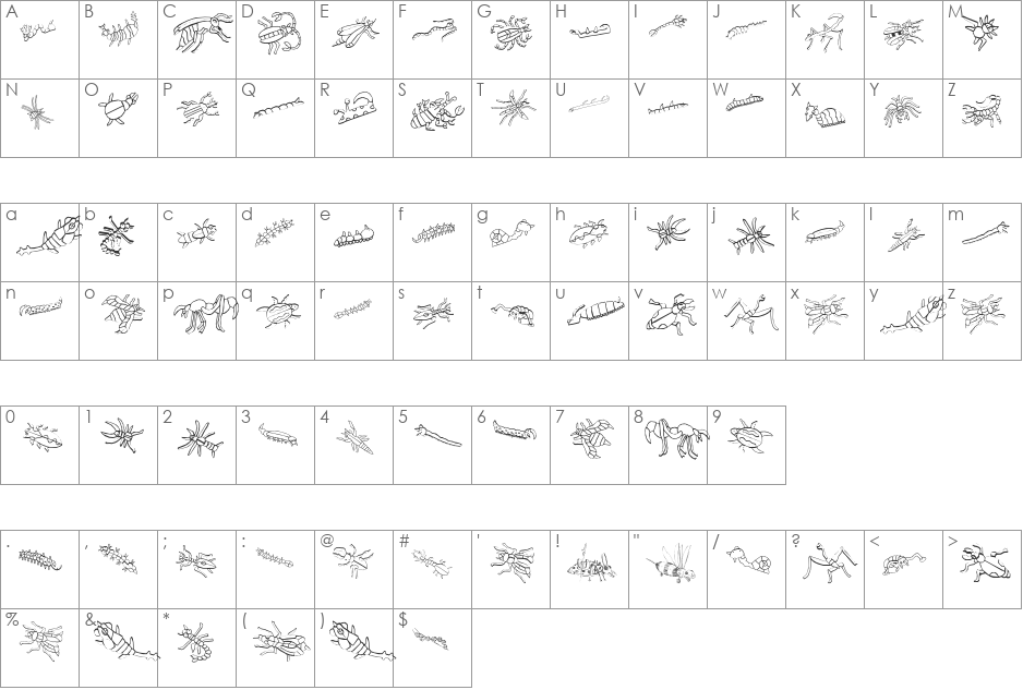 NewEarthResidents font character map preview