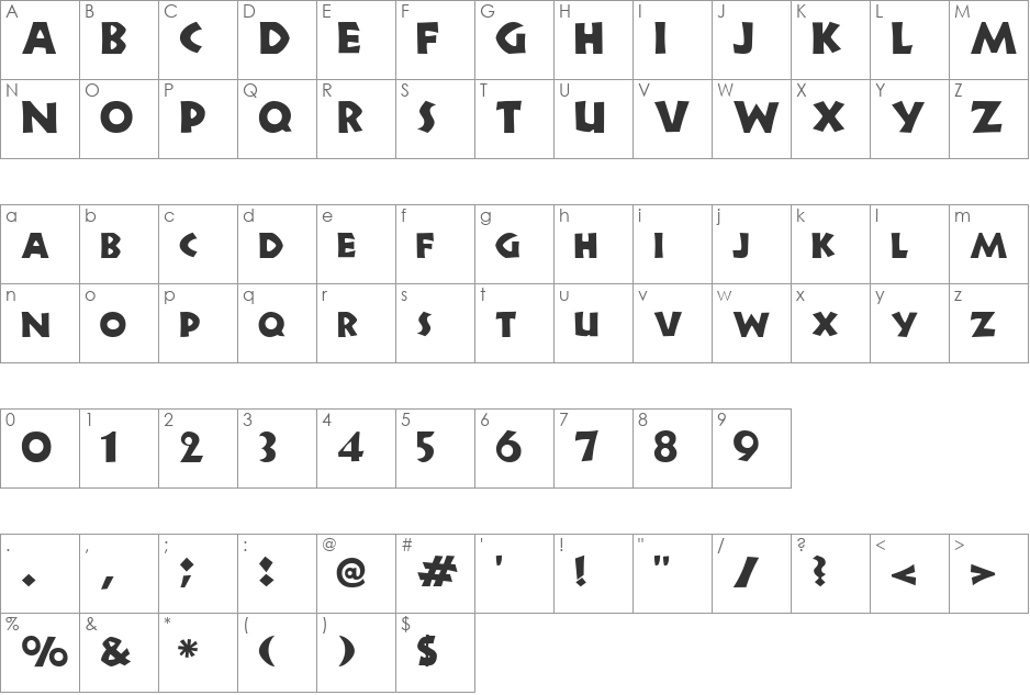 Newell font character map preview