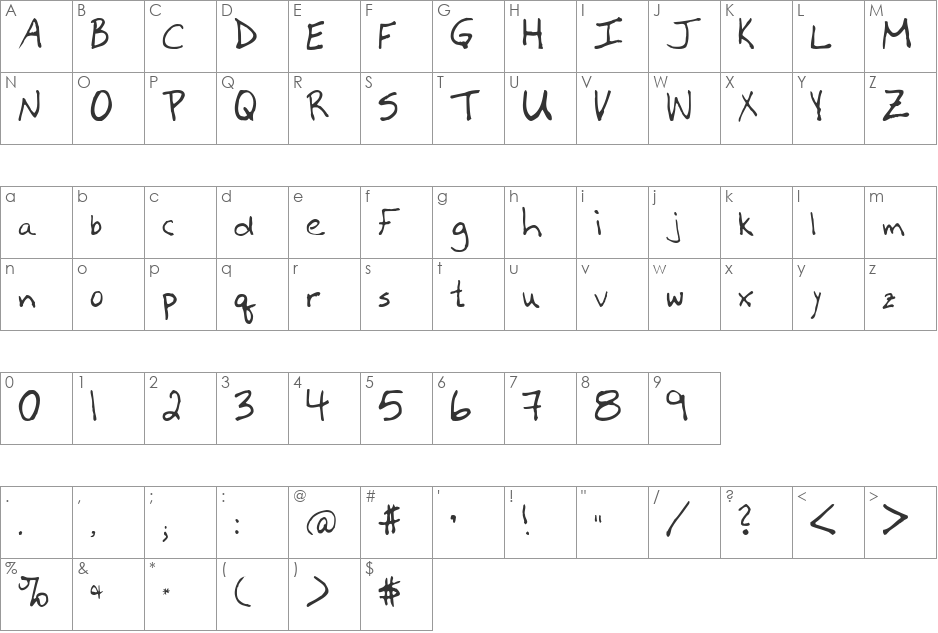 Newfie font character map preview
