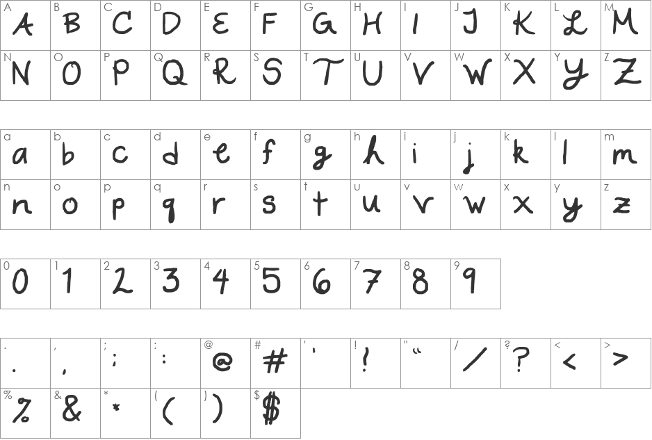A WRITERS WRITING font character map preview
