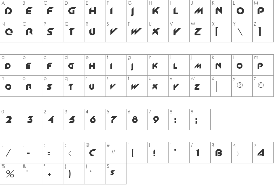 NewGarrett font character map preview