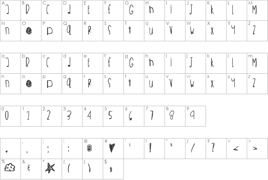 NewKicksFly font character map preview