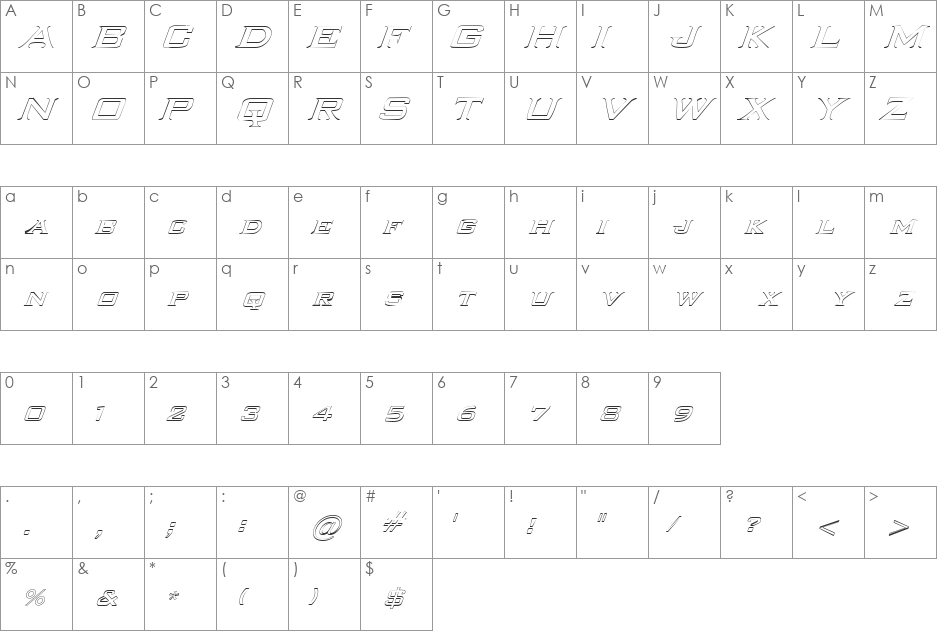 NewLifeHollowItalics font character map preview