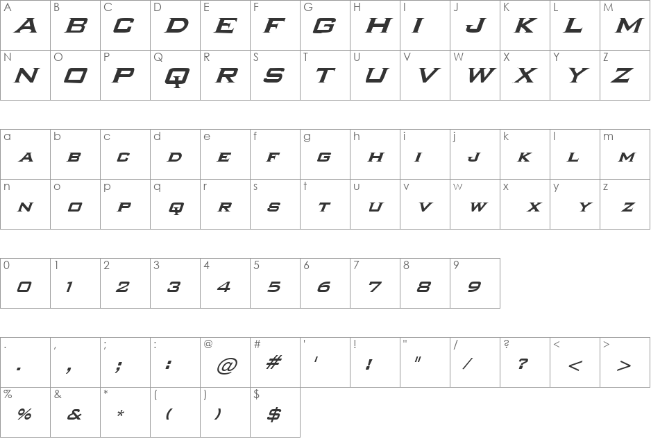 NewLifeItalics font character map preview