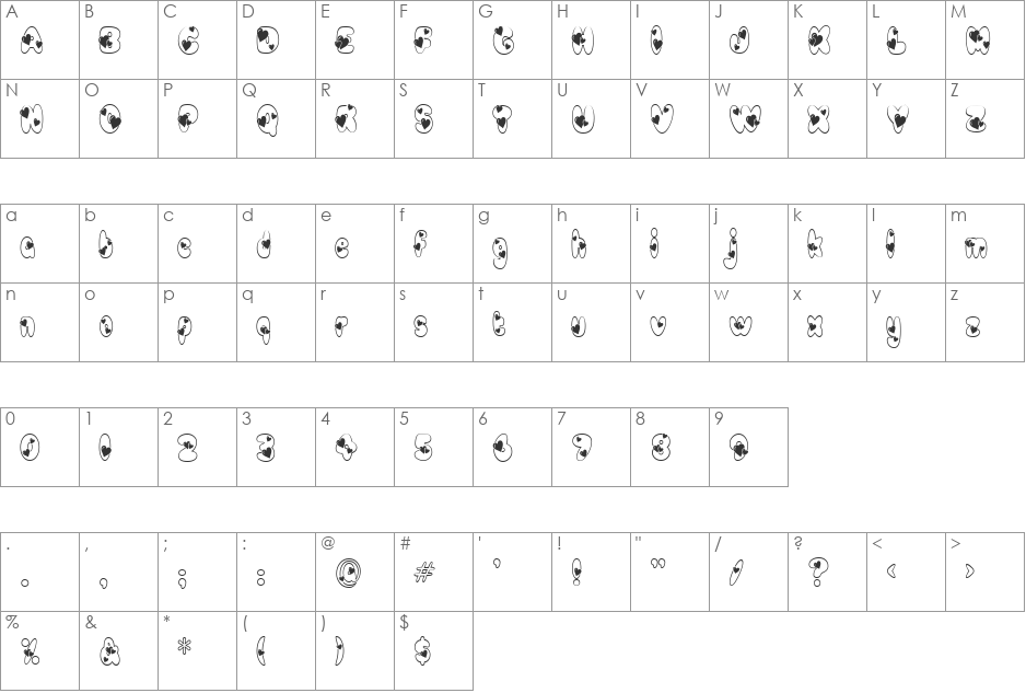 Newlywed font character map preview