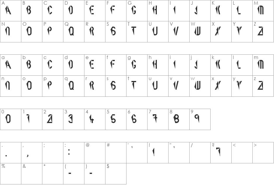 Newman font character map preview