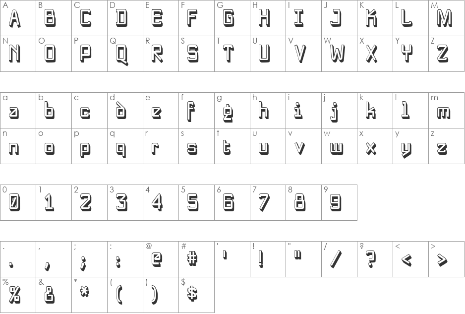 NewNerdShadowed font character map preview