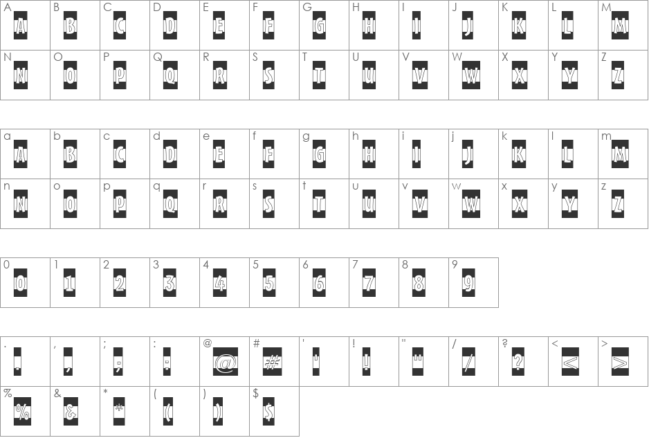 a_FrudgerB&W font character map preview