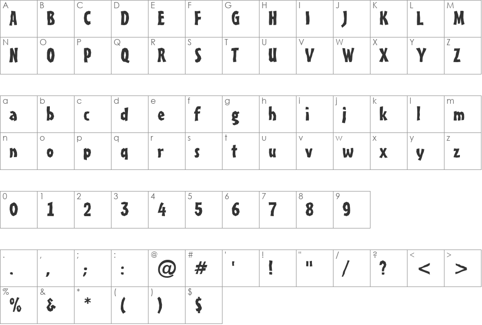 a_FrudgerBrk font character map preview
