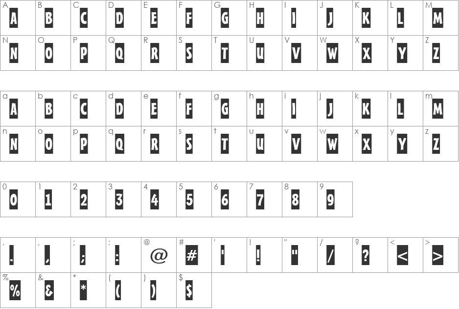 a_FrudgerCm font character map preview