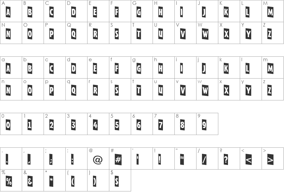 a_FrudgerCmDn font character map preview