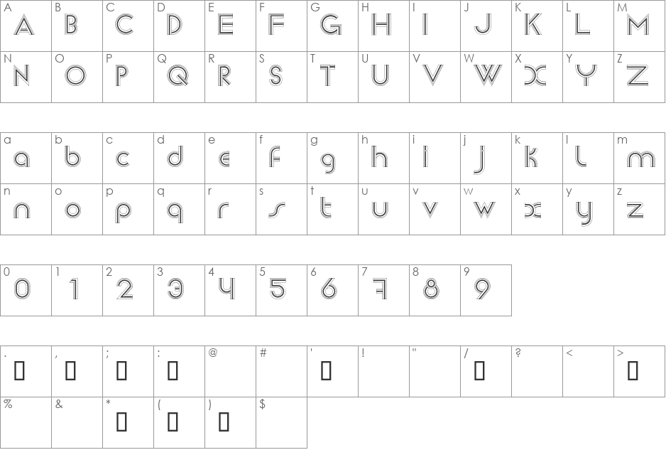 Newsense font character map preview
