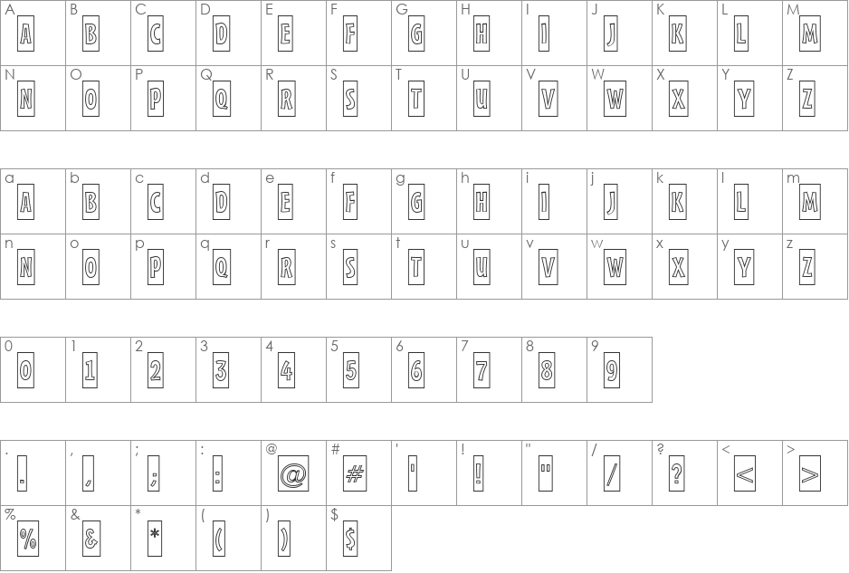 a_FrudgerCmOtl font character map preview