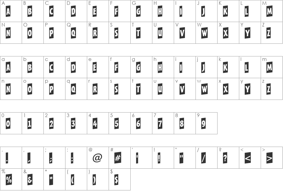 a_FrudgerCmUp font character map preview