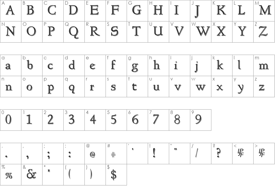NewStyle Embossed font character map preview