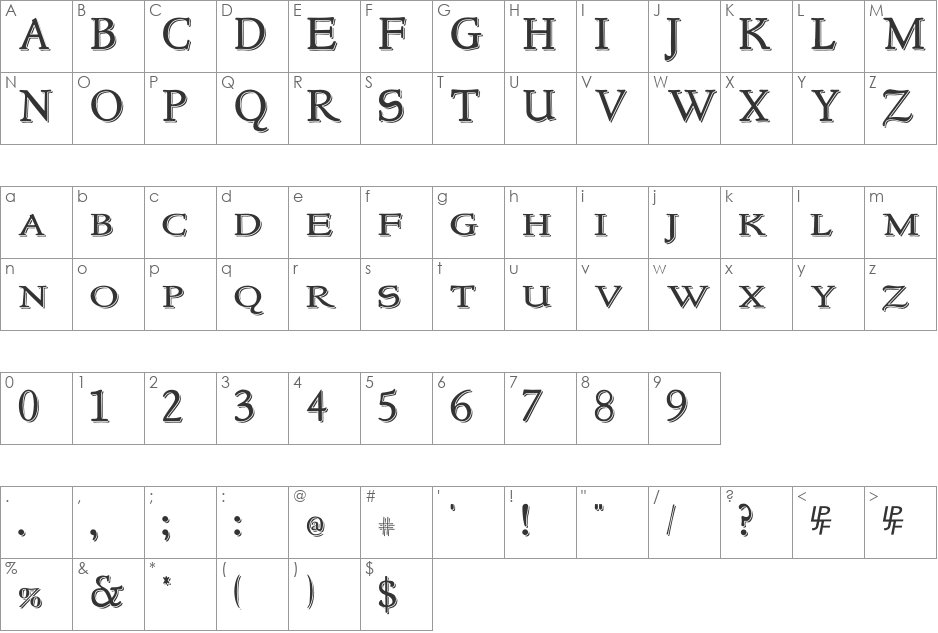 NewStyleSmallCaps Embossed font character map preview