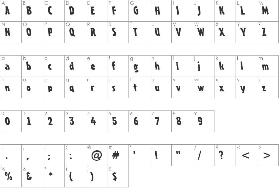 a_FrudgerRevObl font character map preview