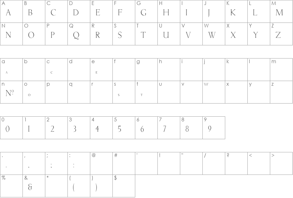 Newtunian font character map preview