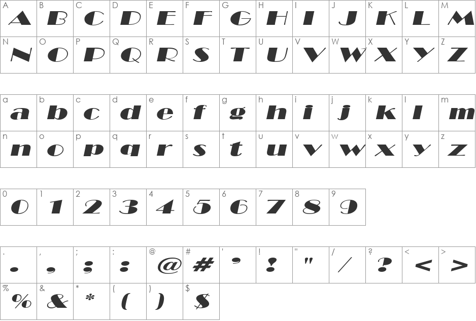 NewYorkDecoExtended font character map preview