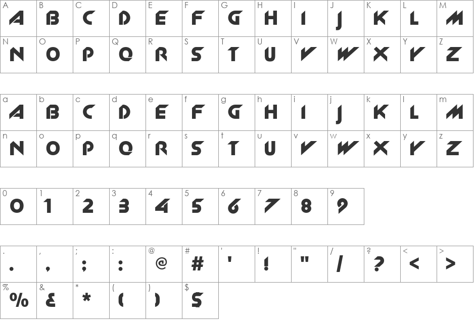 NewZelek font character map preview