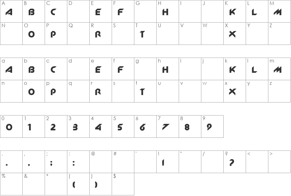 New_Zelek font character map preview